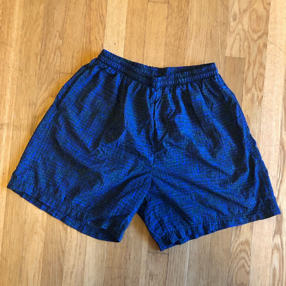 Vintage Nike ACG Shorts Swim Abstract Blue Green Pattern Extra Large XL